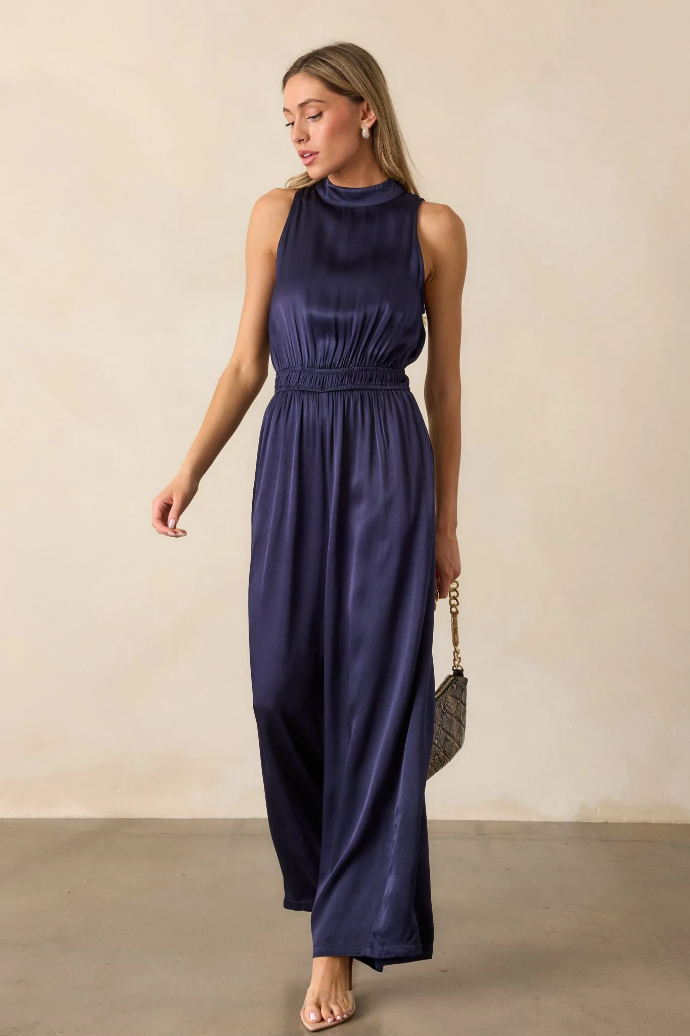 MINKPINK Lumina Midnight Blue High Neck Jumpsuit