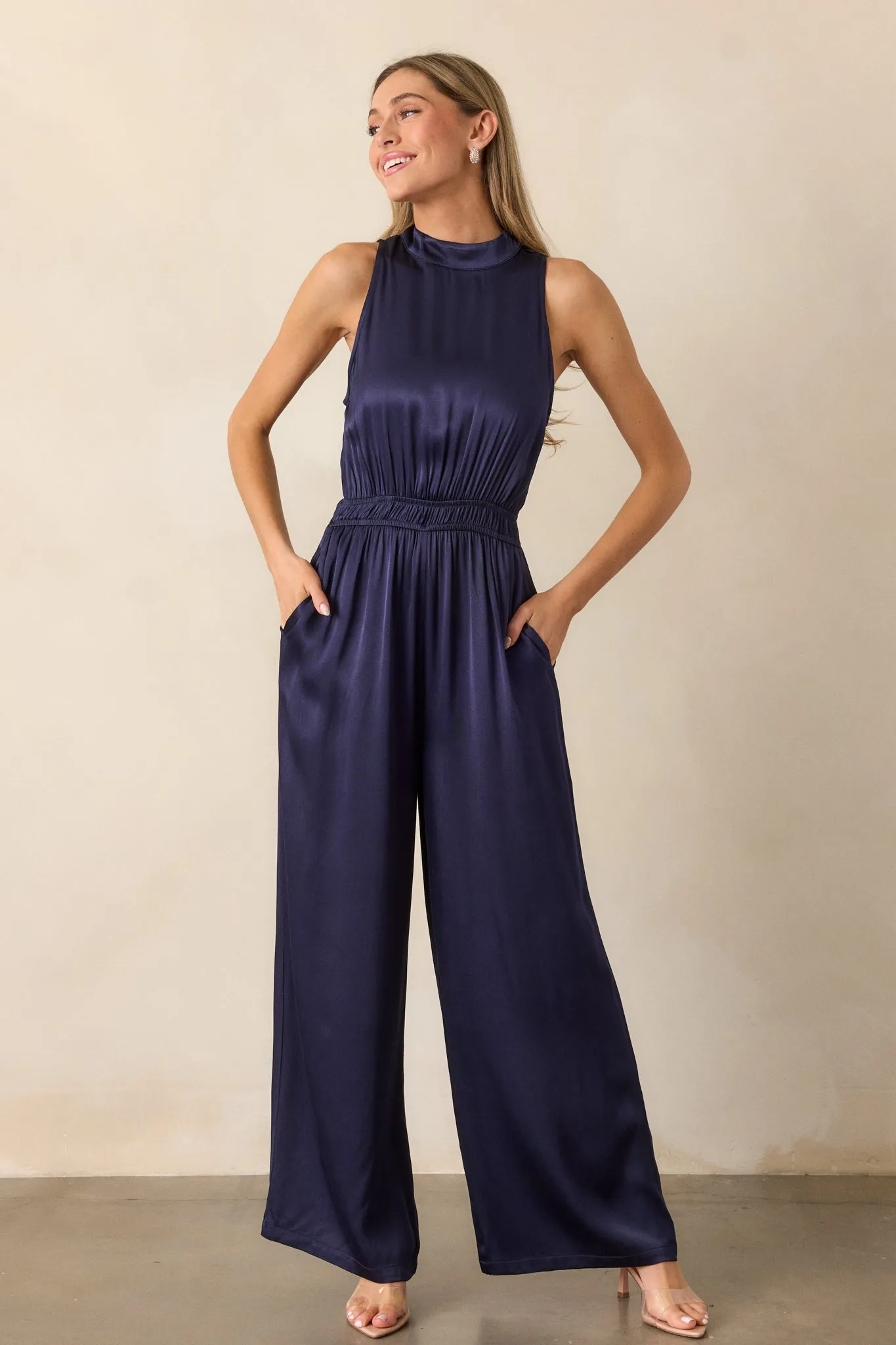 MINKPINK Lumina Midnight Blue High Neck Jumpsuit