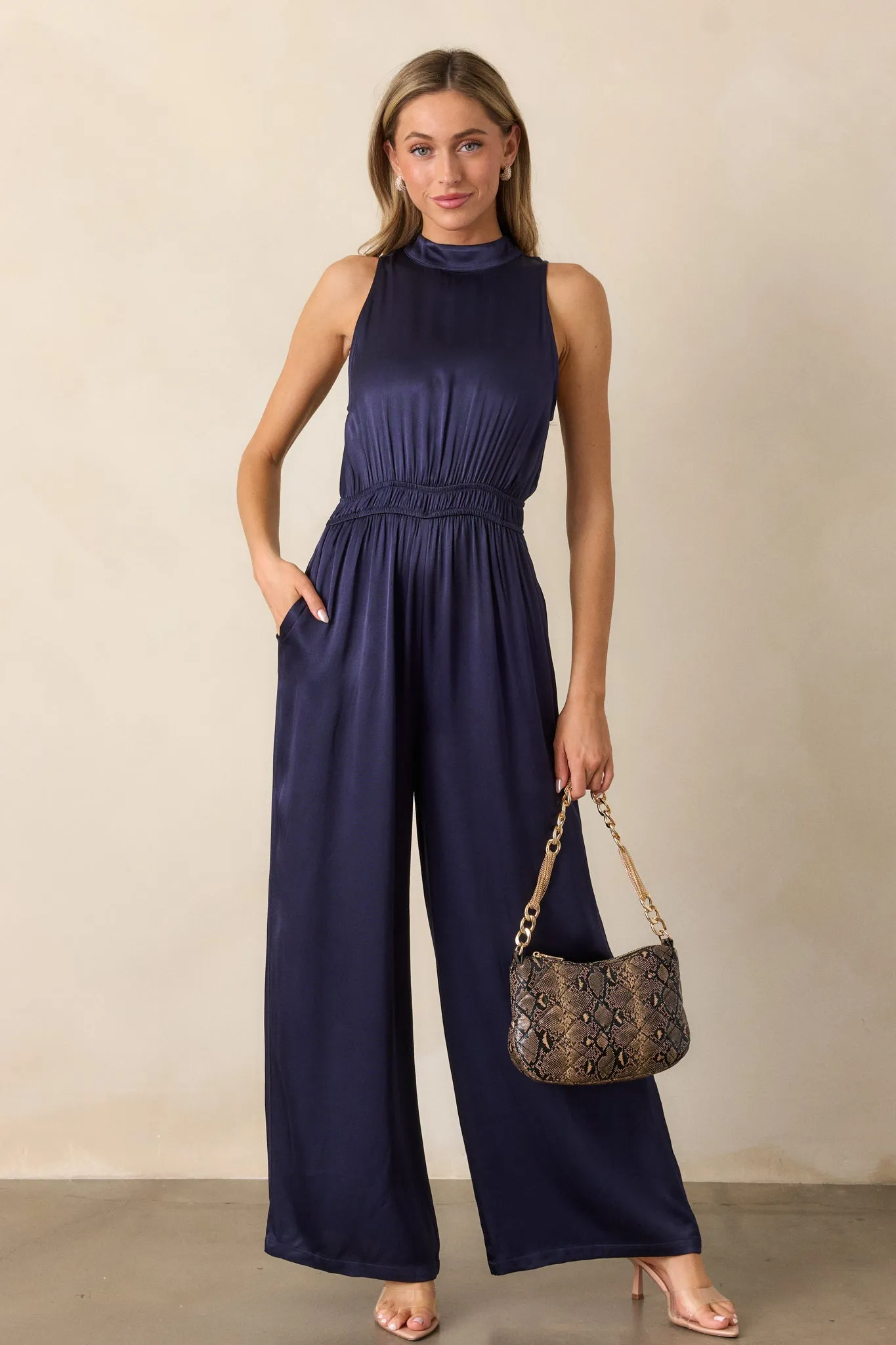 MINKPINK Lumina Midnight Blue High Neck Jumpsuit