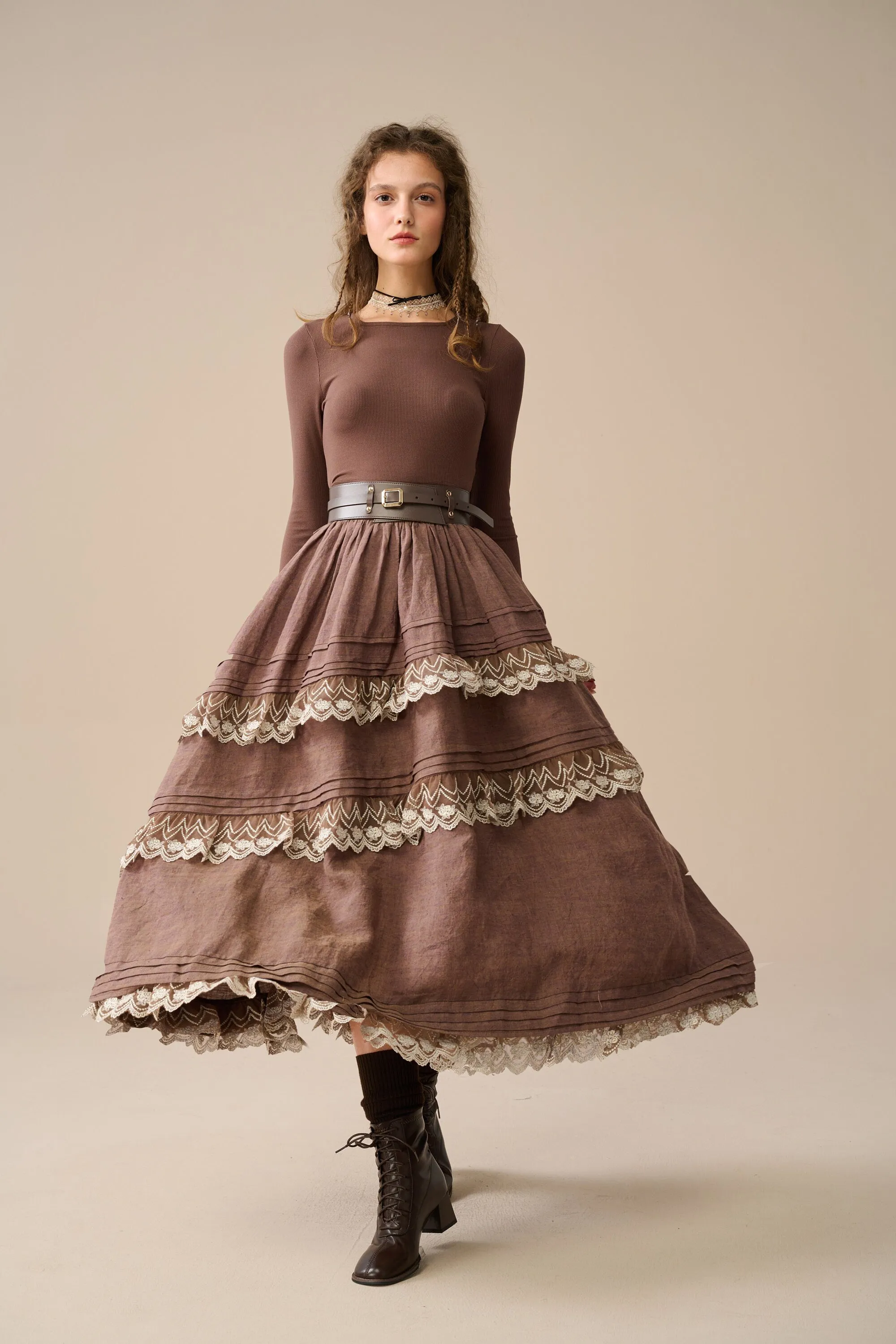 Monica 13| layered linen skirt with lace