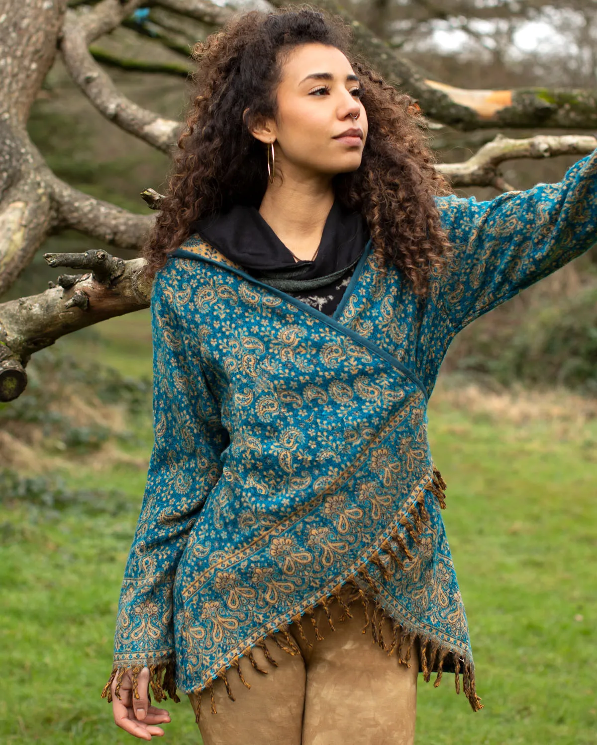 Mystical Gaia Paisley Wrap Jacket Sky Blue