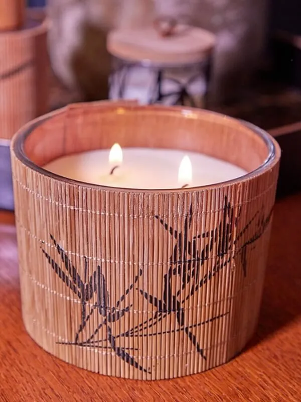 Natural Bamboo Wrapped Candle - Sandalwood Scent