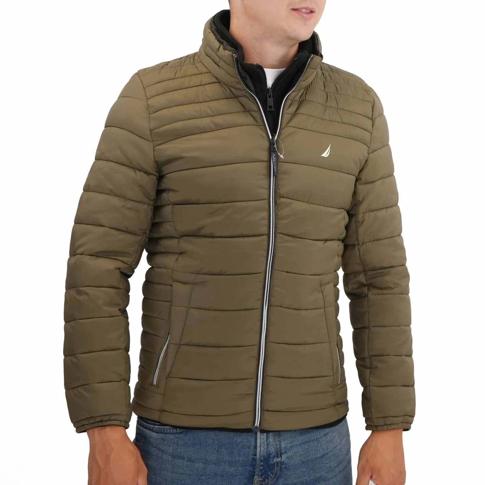 Nautica Performance Double Zip Puffer Jacket Olive