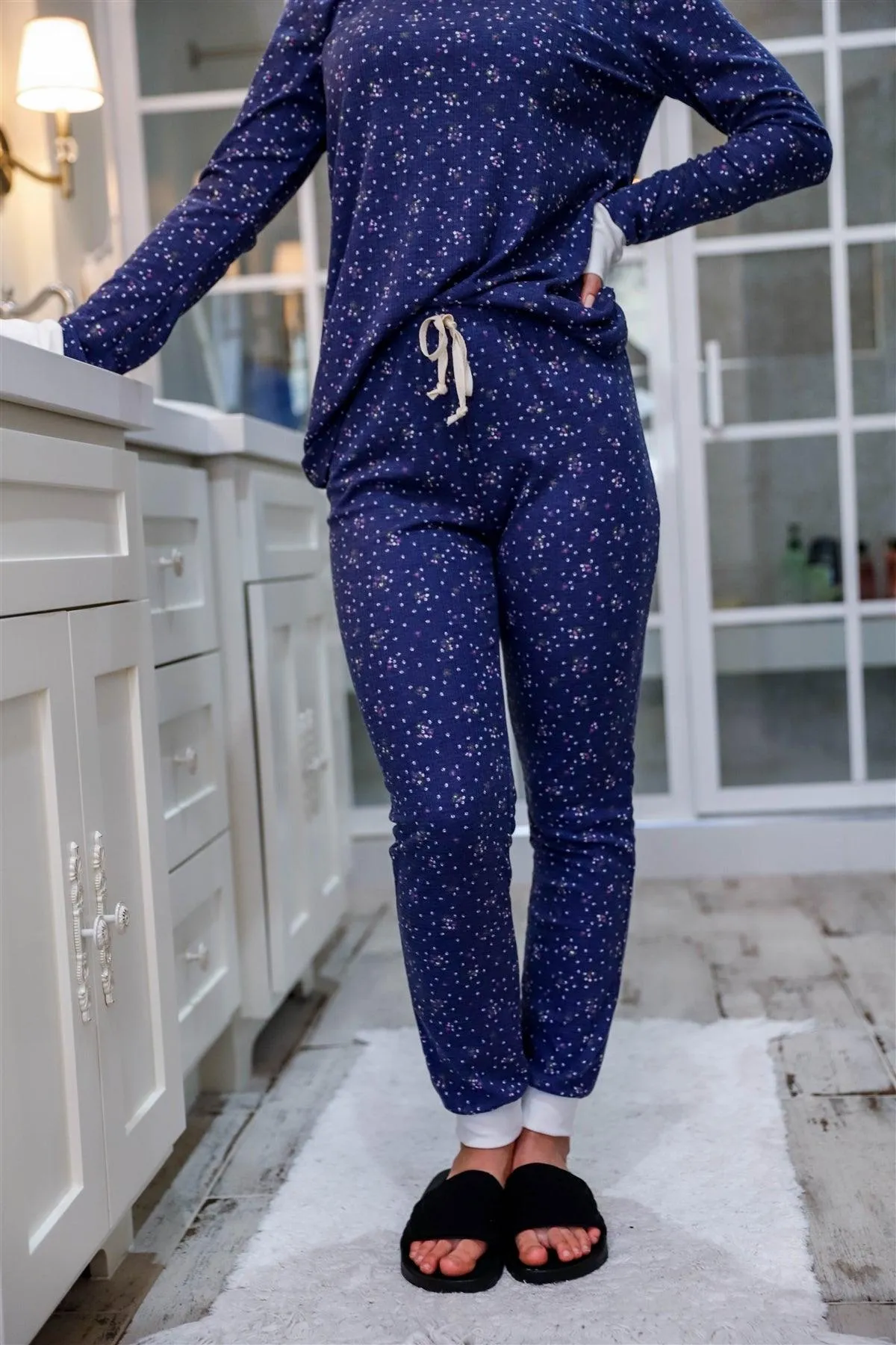 Navy Floral Print Long Sleeve Crewneck & Sweatpants Set