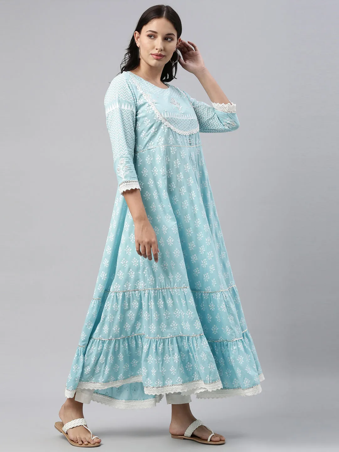 Neeru's Ferozi Color Cotton Fabric Tunic