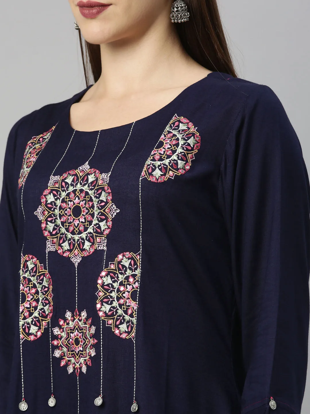 Neeru's Navy Blue Color Slub Riyon Fabric Tunic