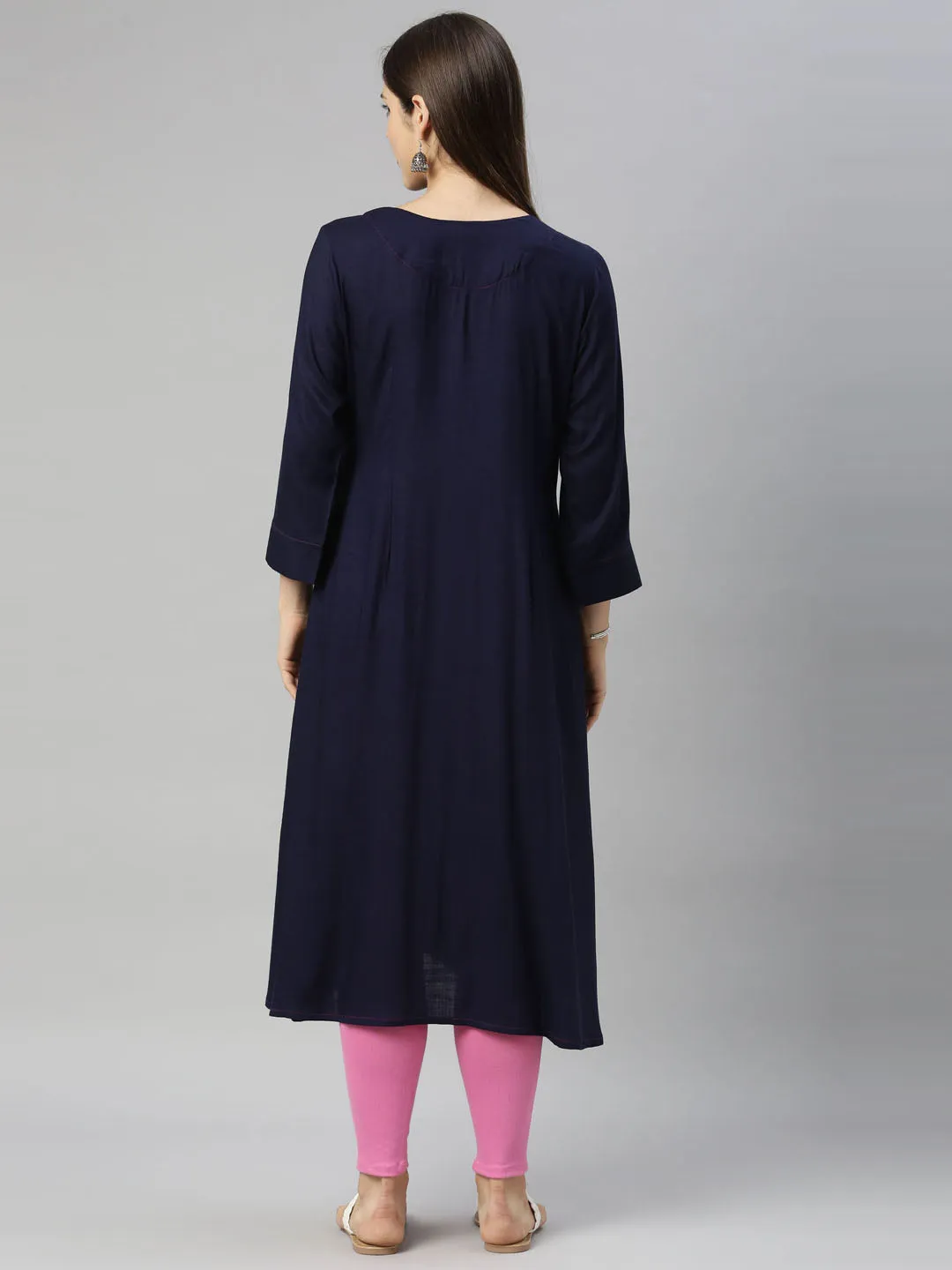 Neeru's Navy Blue Color Slub Riyon Fabric Tunic