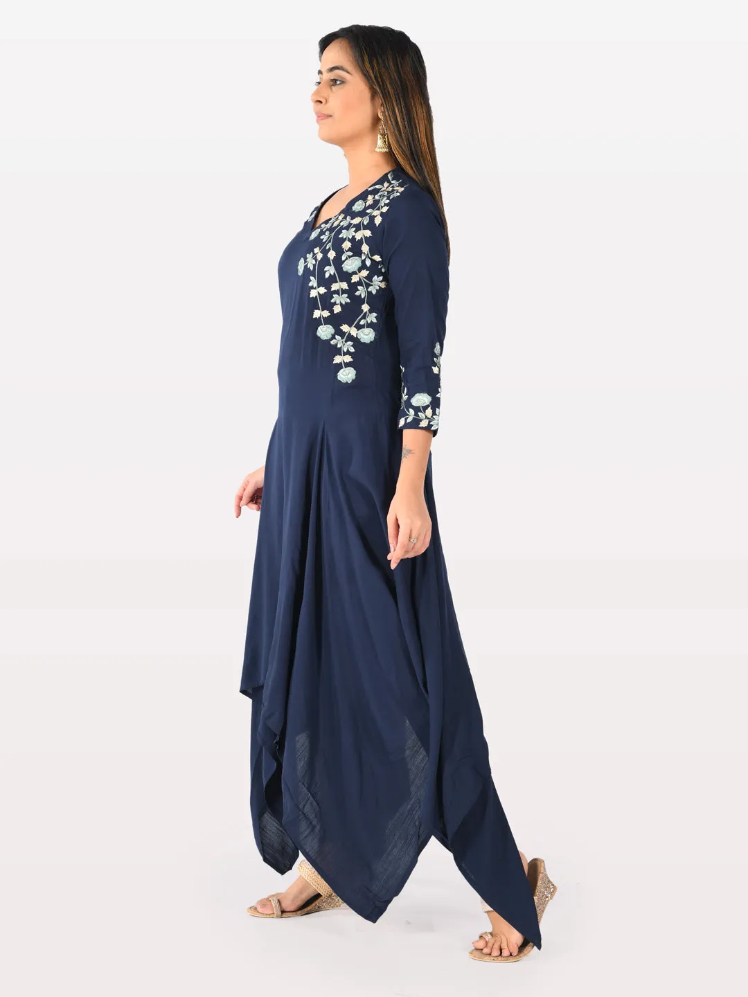 Neeru's Women Navy Blue Color Slub Rayon Fabric Tunic