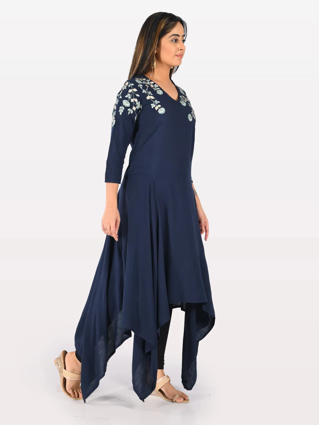 Neeru's Women Navy Blue Color Slub Rayon Fabric Tunic