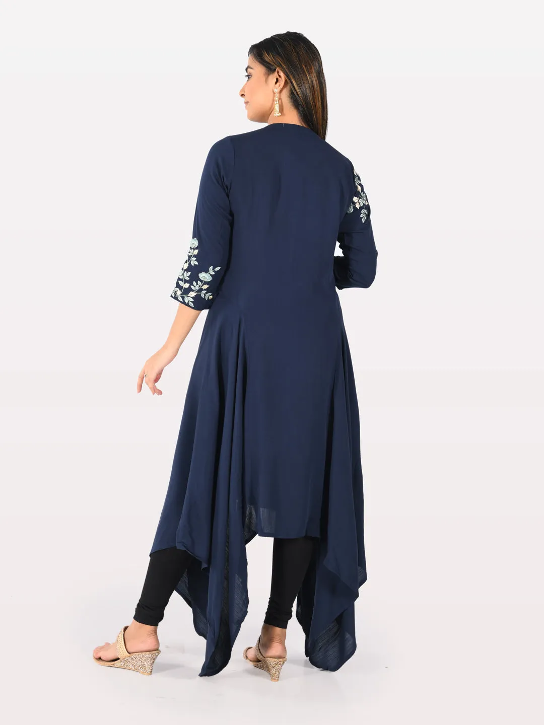 Neeru's Women Navy Blue Color Slub Rayon Fabric Tunic