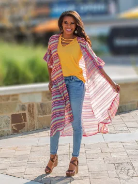 Neon Moon Duster with Ruffle Sleeve, Aztec Print