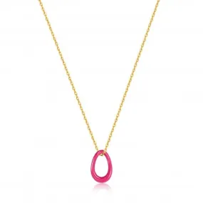 Neon Pink Enamel Gold Twisted Pendant Necklace N040-03G-NP