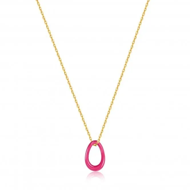 Neon Pink Enamel Gold Twisted Pendant Necklace N040-03G-NP