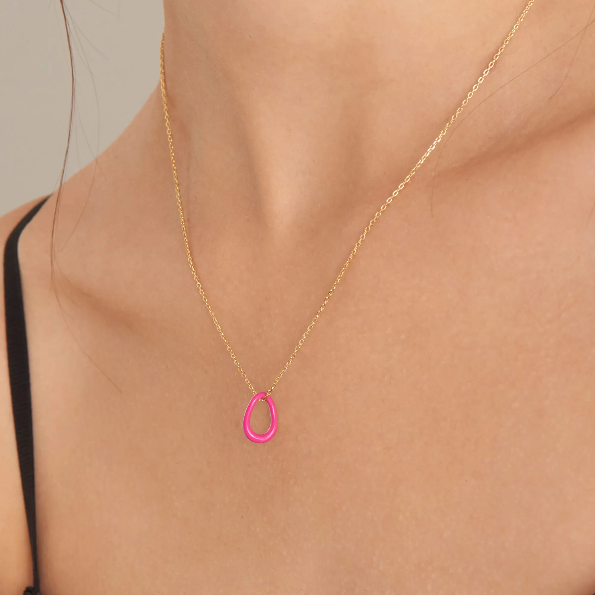 Neon Pink Enamel Gold Twisted Pendant Necklace