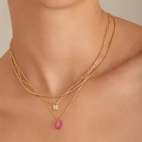 Neon Pink Enamel Gold Twisted Pendant Necklace