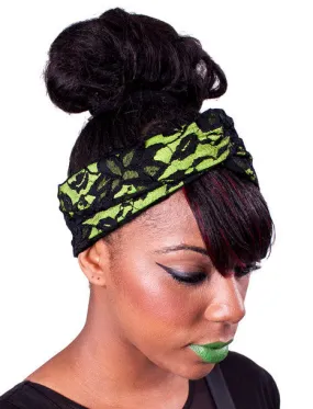 Neon Yellow & Lace Turban Headband