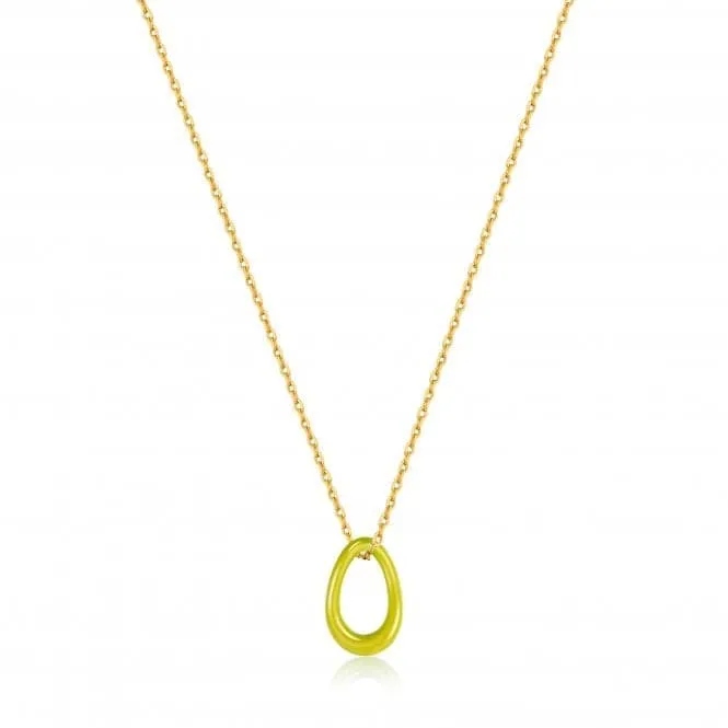 Neon Yellow Enamel Gold Twisted Pendant Necklace N040-03G-NY