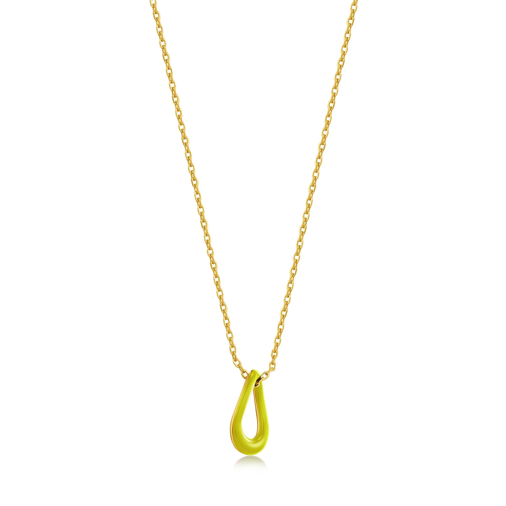 Neon Yellow Enamel Gold Twisted Pendant Necklace