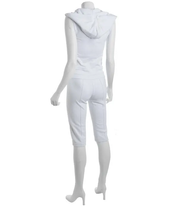 NORMA KAMALI EVERLAST WHITE ZIP FRONT HOODED/CROPPED JUMPSUIT