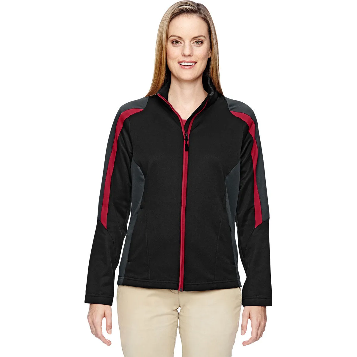 North End Women's Black/Classic Red Strike Colorblock Fleece Jacket