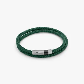 Octagon Click Pelle Double Wrap Leather Bracelet In Green