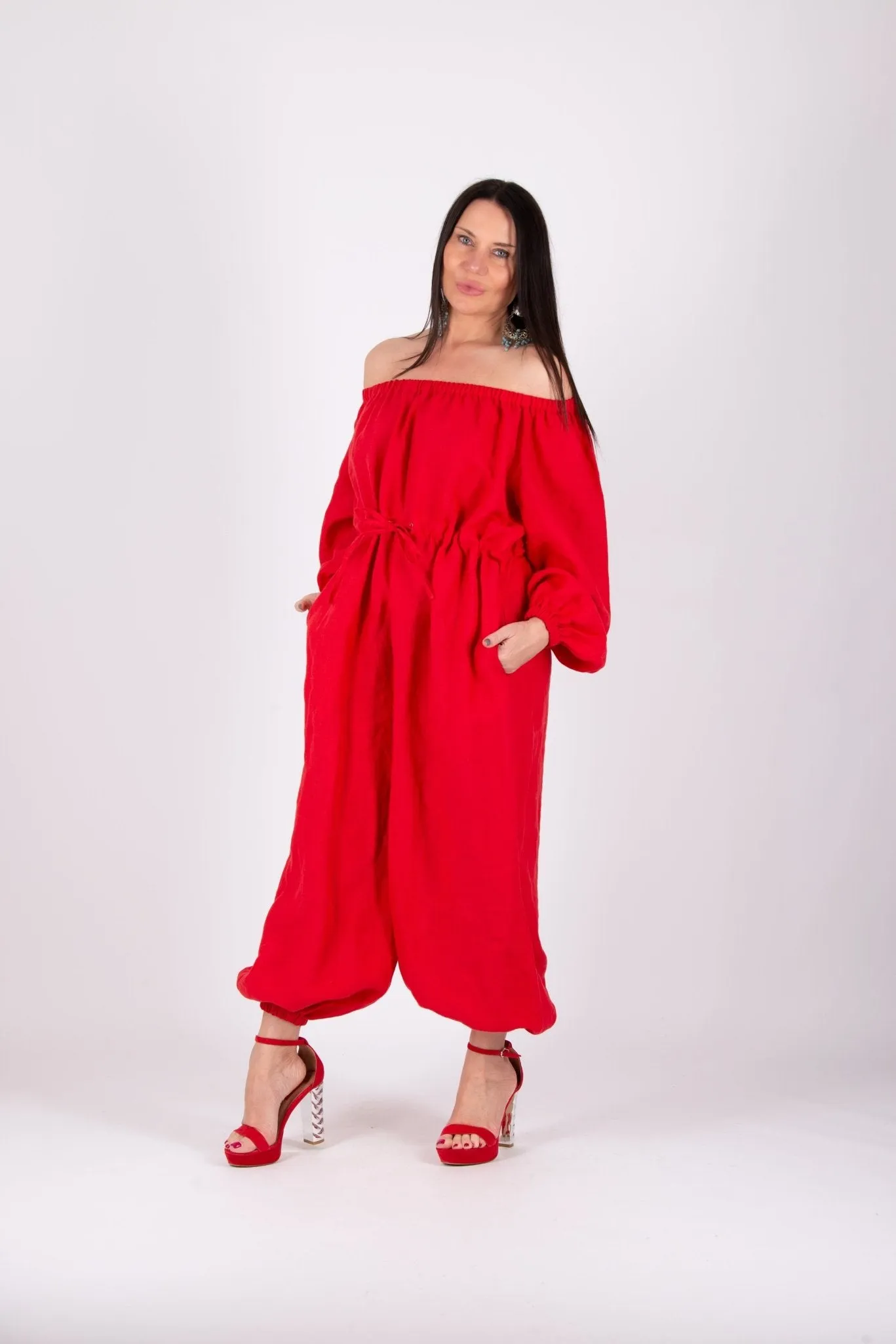 Off Shoulders Linen Jumpsuit BOHEMY