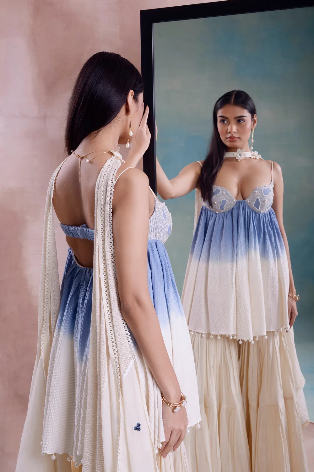 Ombre Beaded Bralette Tunic And Tiered Sharara