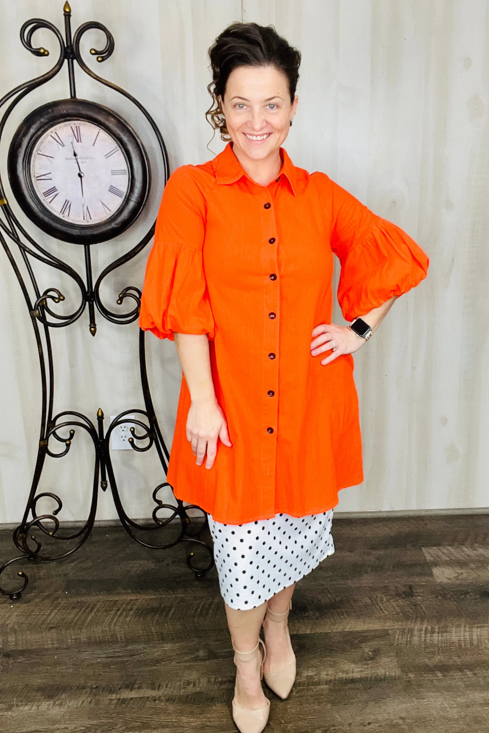 Orange Puff Sleeve Tunic