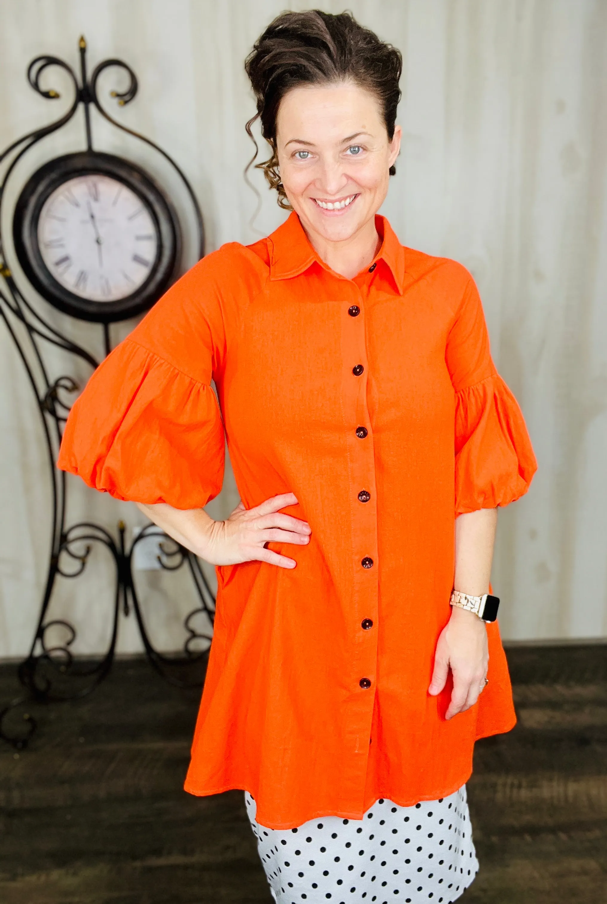 Orange Puff Sleeve Tunic