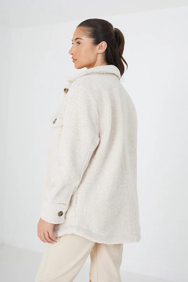 OVERSIZED FAUX FUR BUTTON THROUGH SHACKET