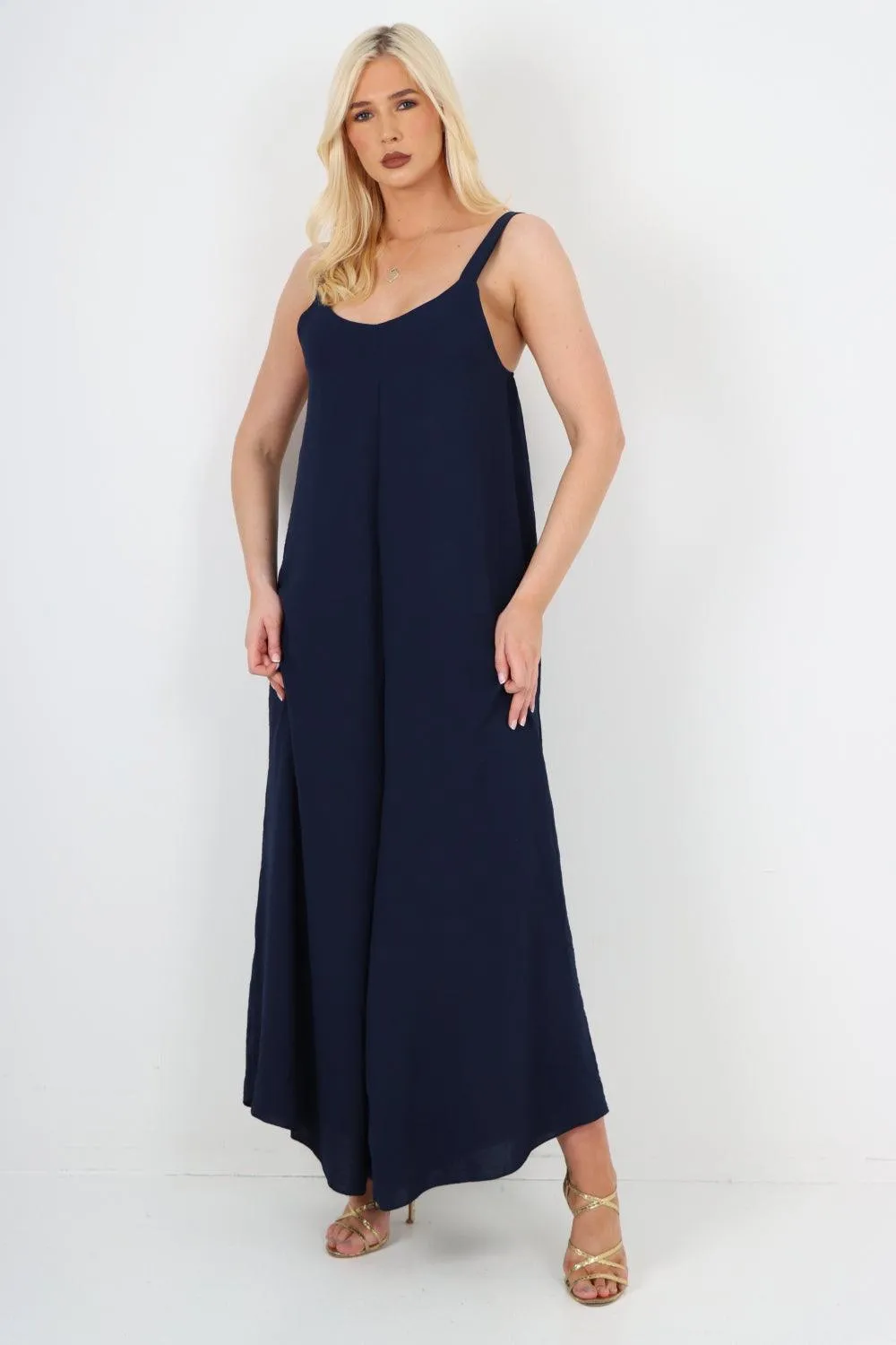 Oversized Sleeveless Jersey Plain Jumpsuit