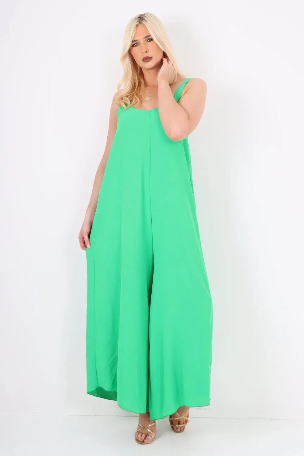 Oversized Sleeveless Jersey Plain Jumpsuit