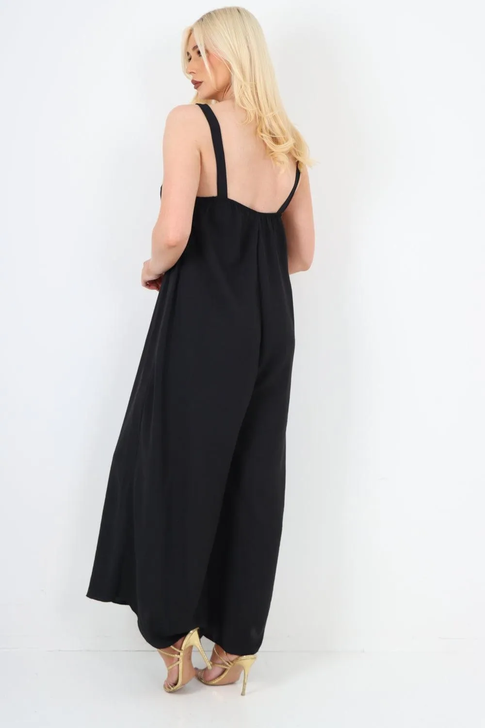 Oversized Sleeveless Jersey Plain Jumpsuit