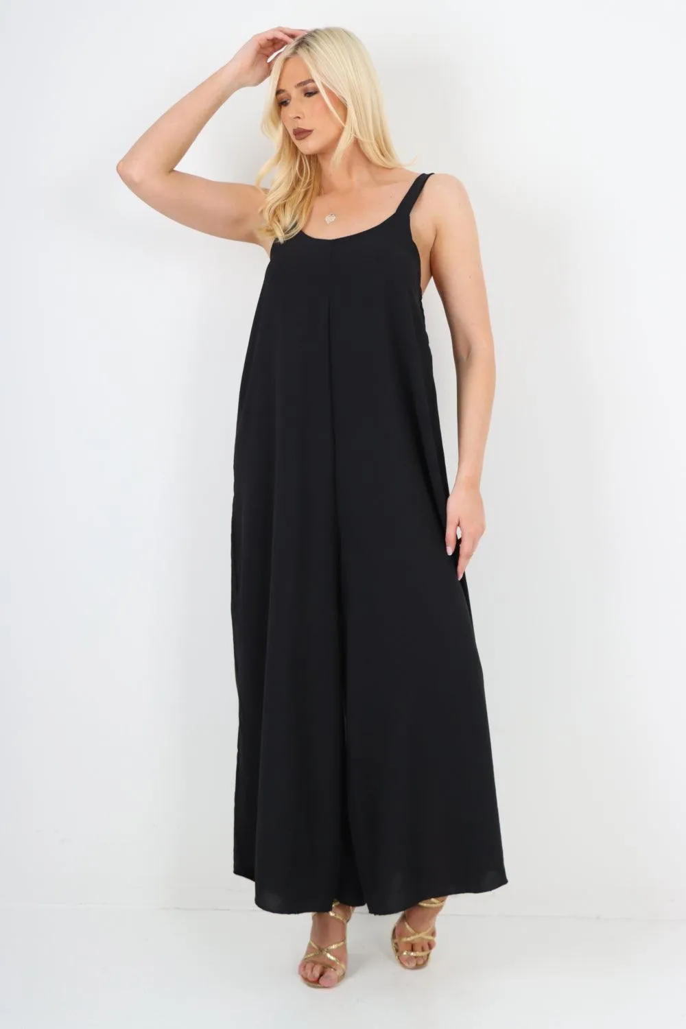 Oversized Sleeveless Jersey Plain Jumpsuit