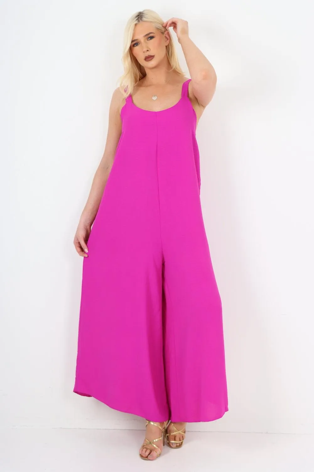 Oversized Sleeveless Jersey Plain Jumpsuit