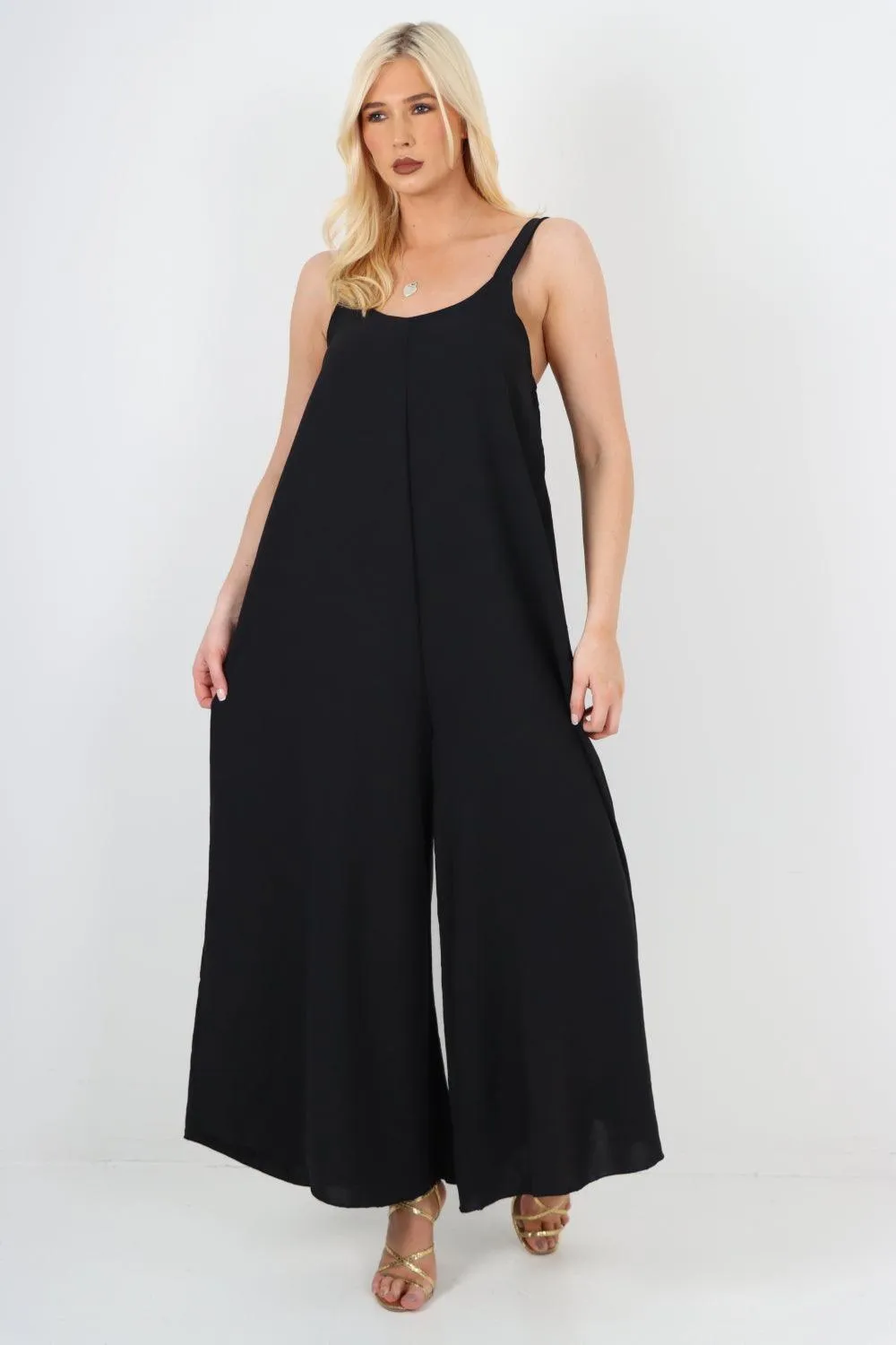 Oversized Sleeveless Jersey Plain Jumpsuit