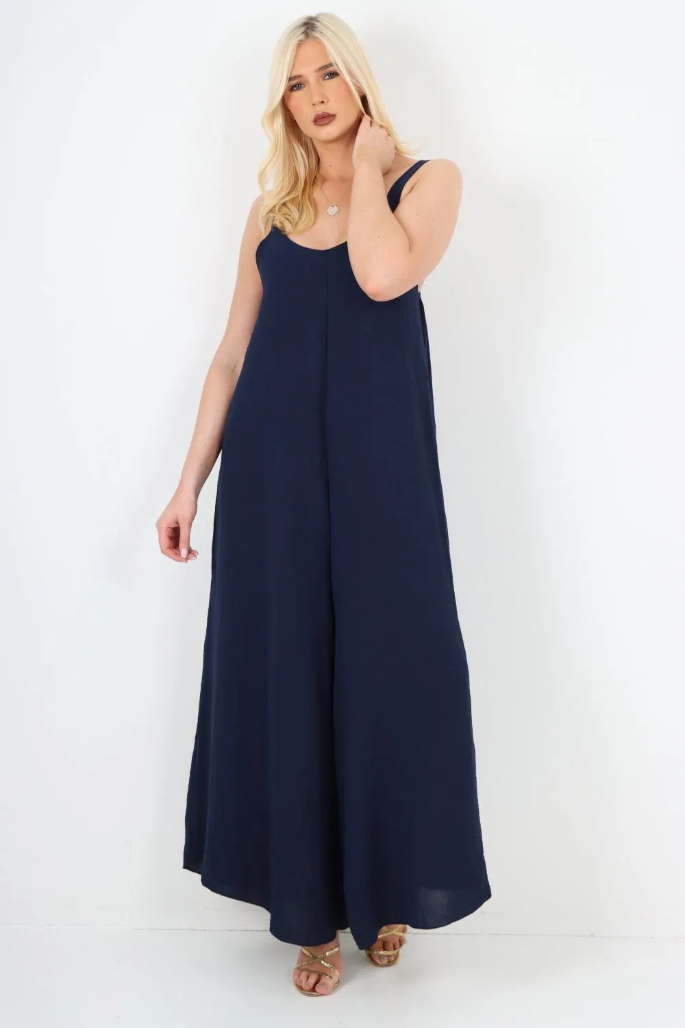 Oversized Sleeveless Jersey Plain Jumpsuit