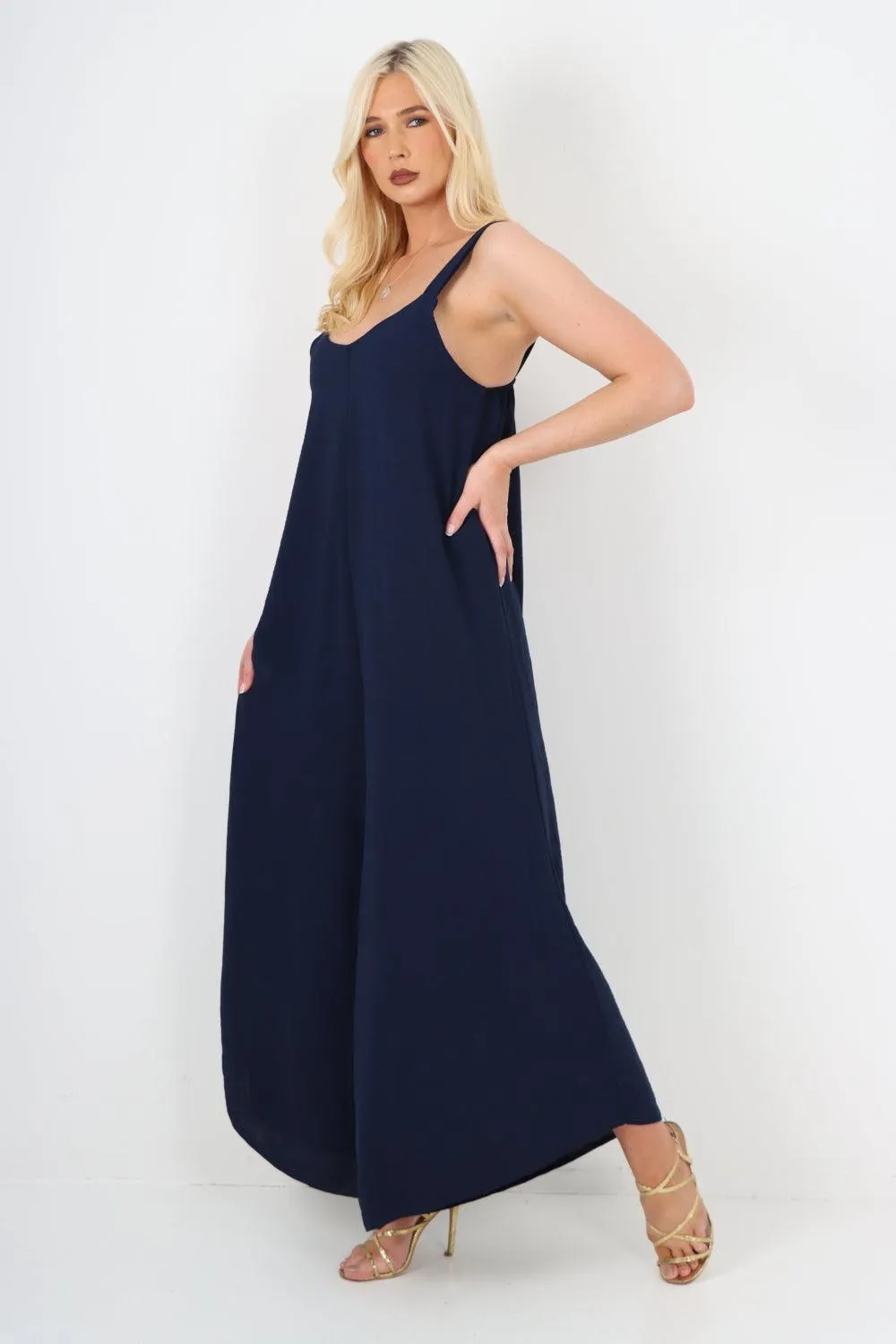 Oversized Sleeveless Jersey Plain Jumpsuit