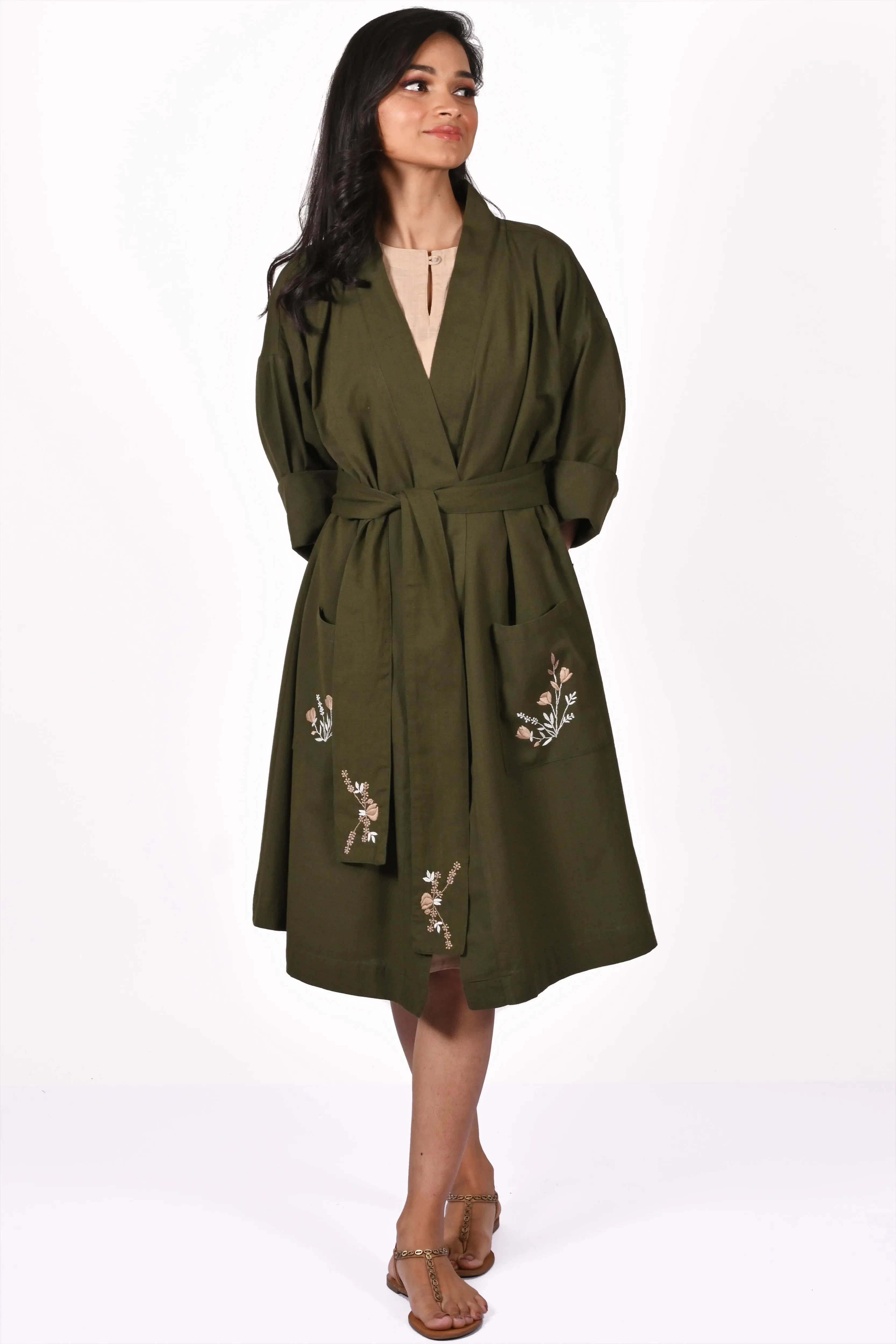 PALKI Cotton-Linen Hand Embroidered Stylish Lounge Robe: Made to Order/Customizable