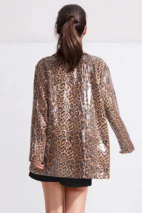 Patterned Blazer with Sequins - Brown