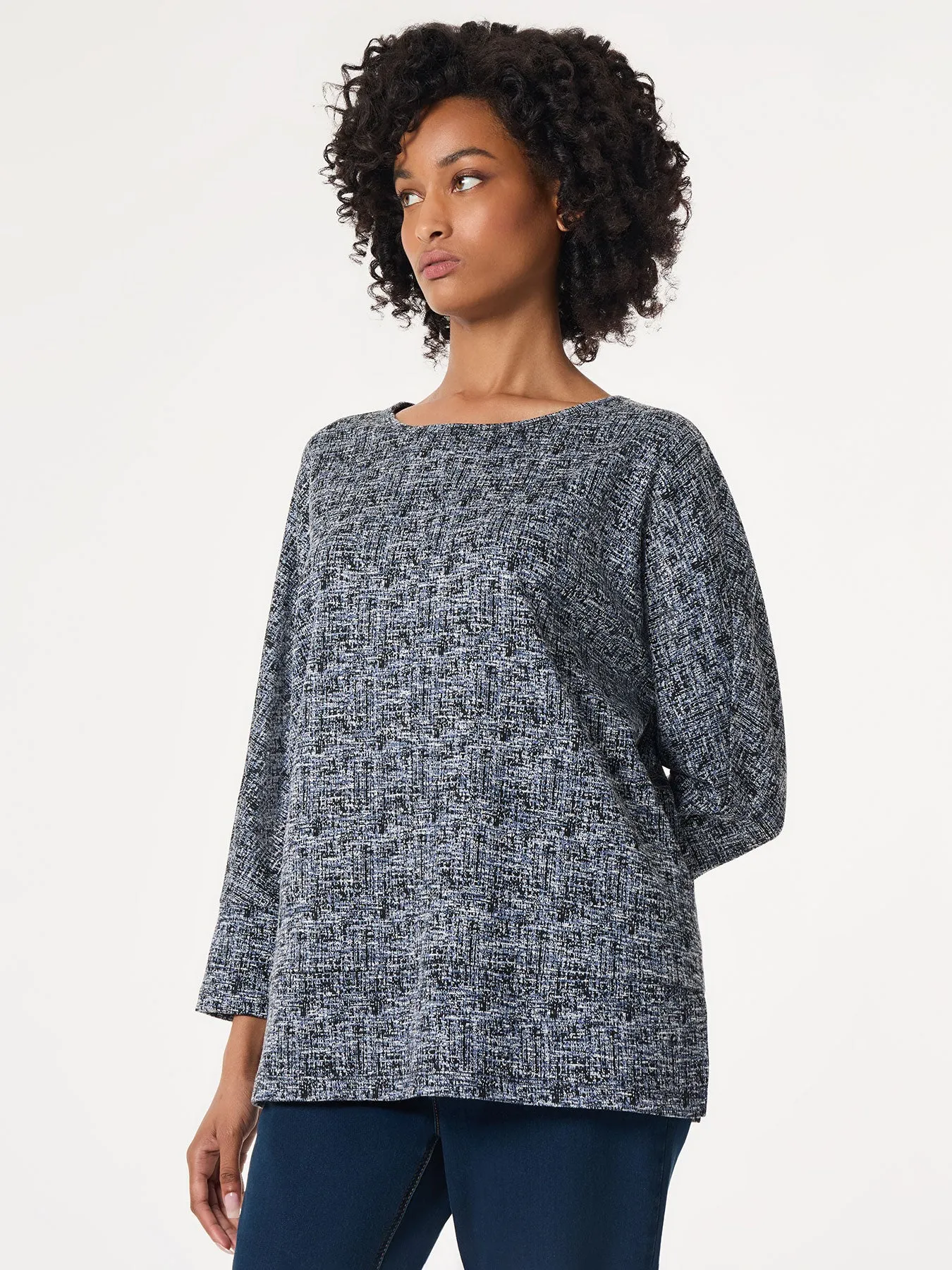 Petite Seam Detail Dolman Tunic, Jacquard Knit