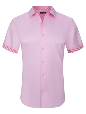 Pink men's short sleeve shirts stretch material fancy cuff on the sleeves