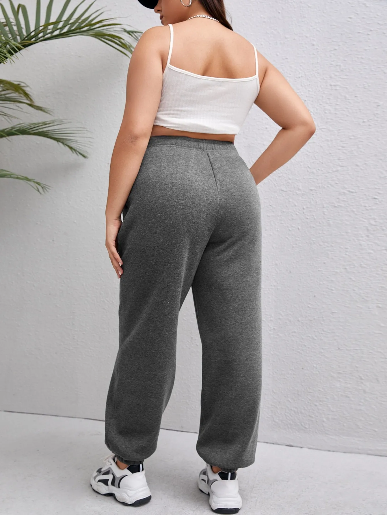 Plain Pocket Natural Long Plus Size Sweatpants