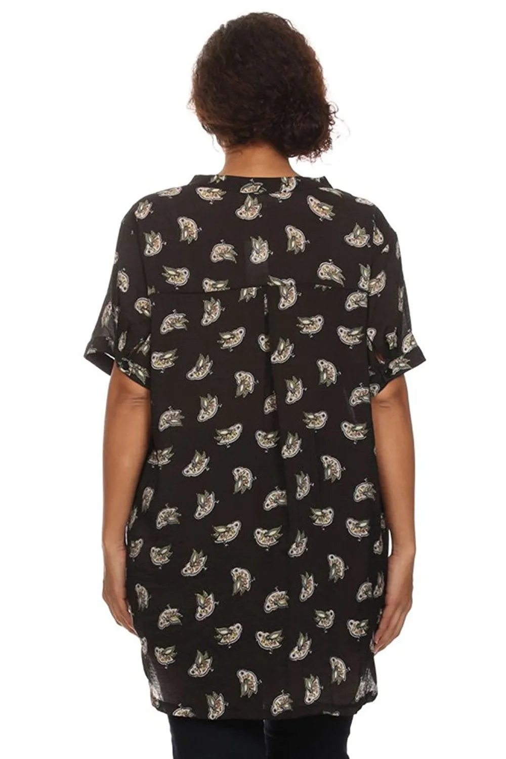 Plus Size Fashion Bird Design Short Sleeve Hi-Lo Top