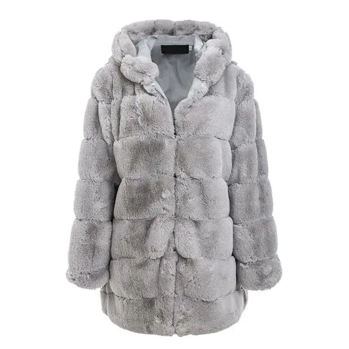 Plus Size Vintage Faux Fur Hoodie Gray jacket SIZE XL-3XL