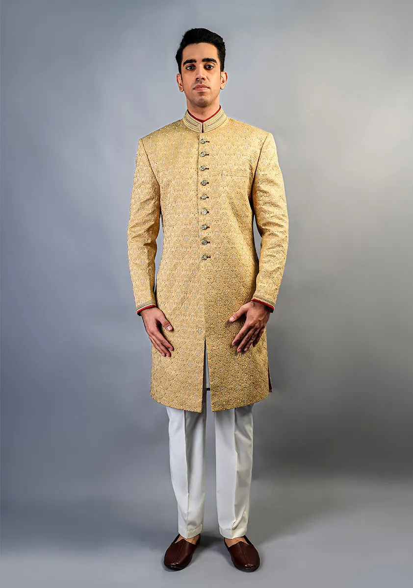 Premium Satin New Wheat Embroidered Sherwani