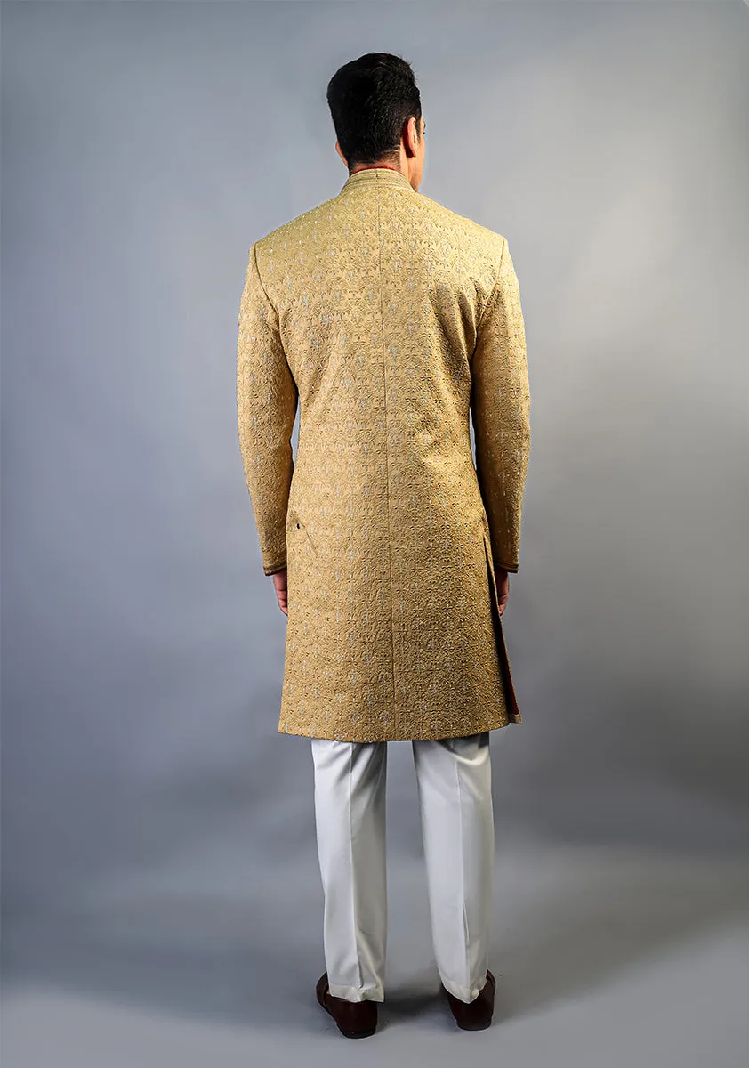 Premium Satin New Wheat Embroidered Sherwani