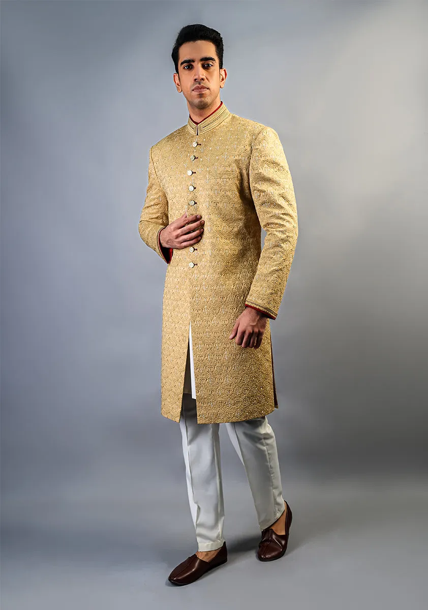 Premium Satin New Wheat Embroidered Sherwani