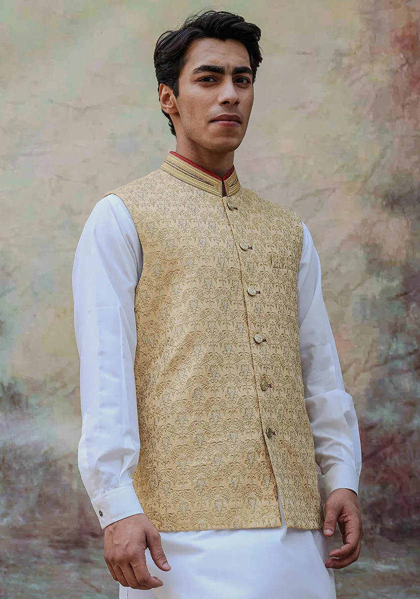 Premium Satin New Wheat Traditional Waistcoat