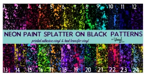 Printed Adhesive Vinyl NEON PAINT SPLATTER on Black Background